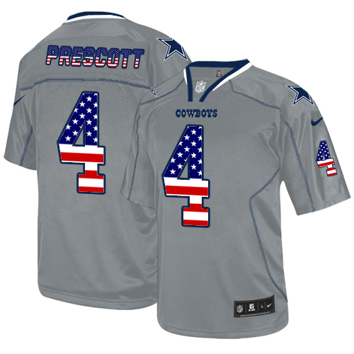 Men's Elite Dak Prescott Nike Jersey Grey - #4 USA Flag Fashion NFL Dallas Cowboys